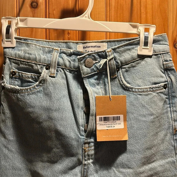 New REFORMATION Cynthia high rise patchwork jeans - Picture 2 of 9